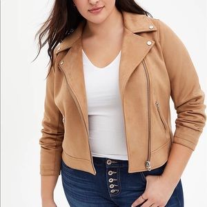 NWT Torrid Brown Stretch Faux Suede Moto Jacket sz 1